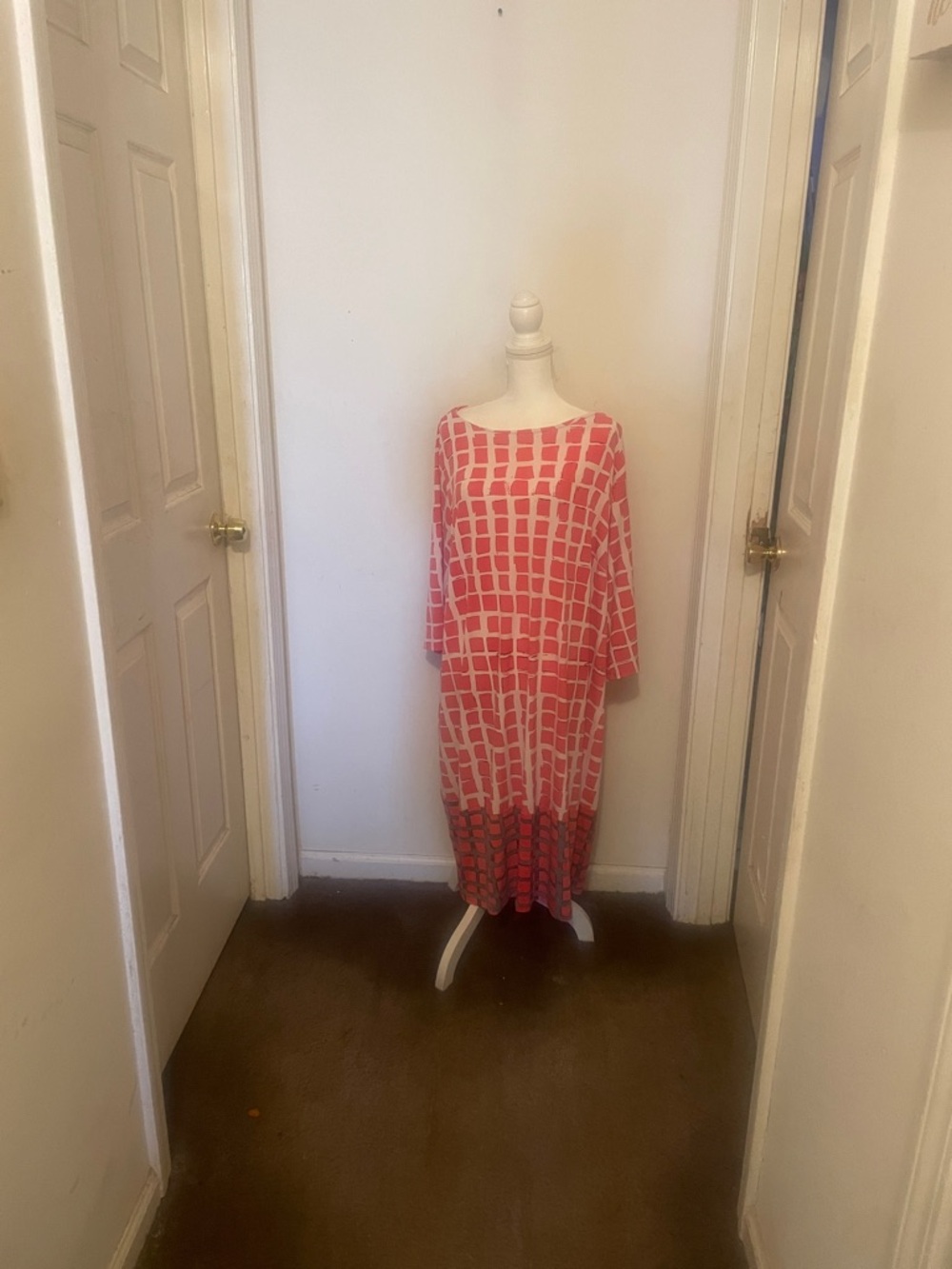 Liz Claiborne Coral Grid-Print Maxi Dress